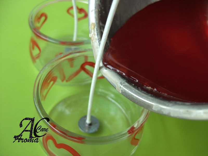 pouring wax into jar