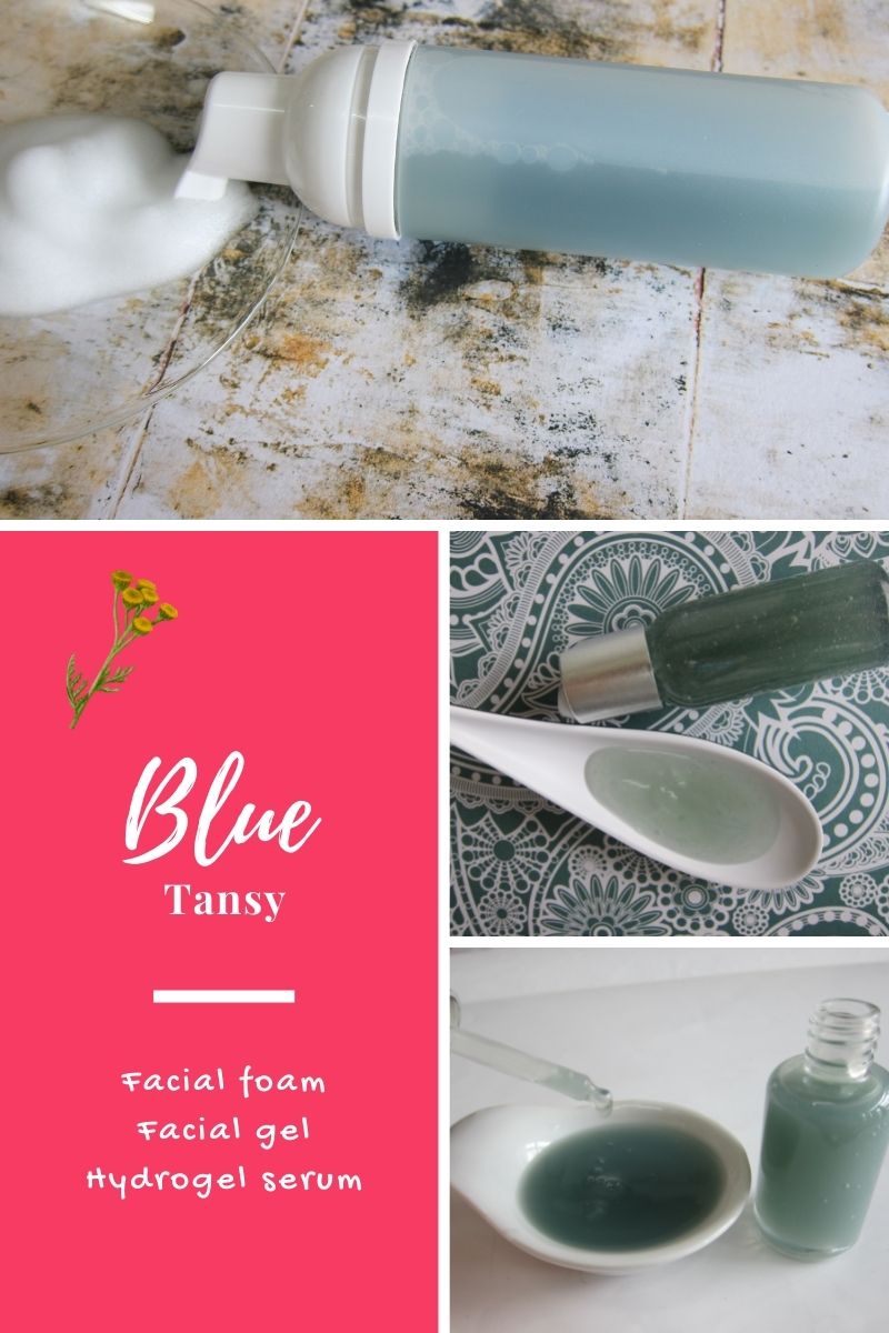 facial cleansing and serum with blue tansy