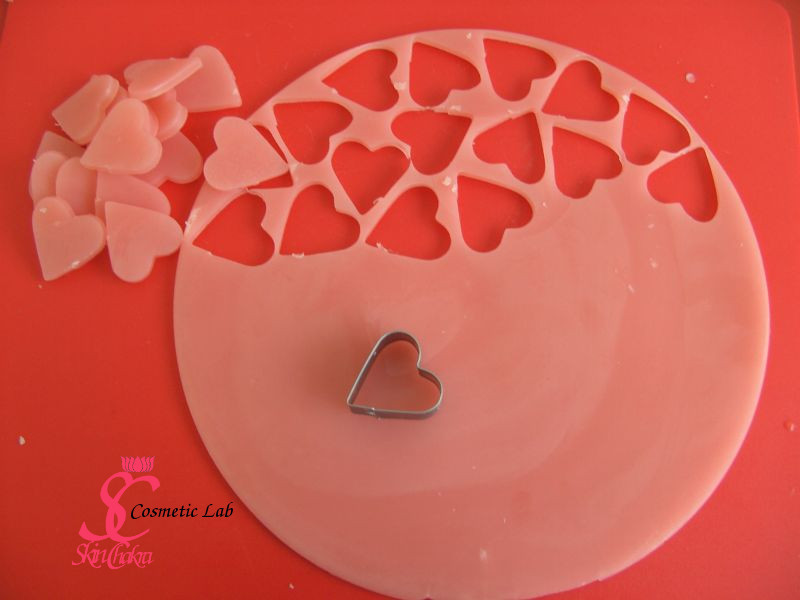 heart shaped soap- cookie cutter cut shapes out of soap